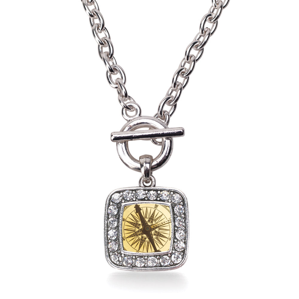 Silver Compass Square Charm Toggle Necklace