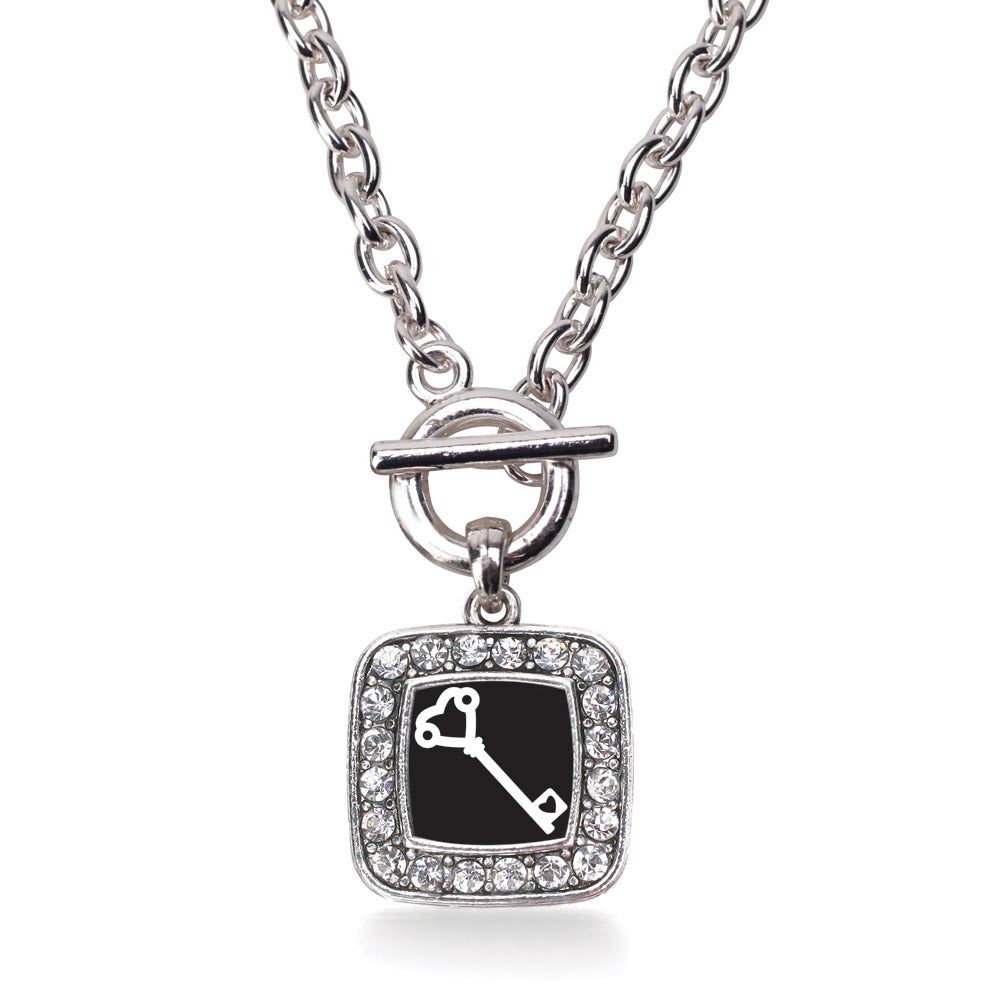 Silver Heart Shaped Key Square Charm Toggle Necklace
