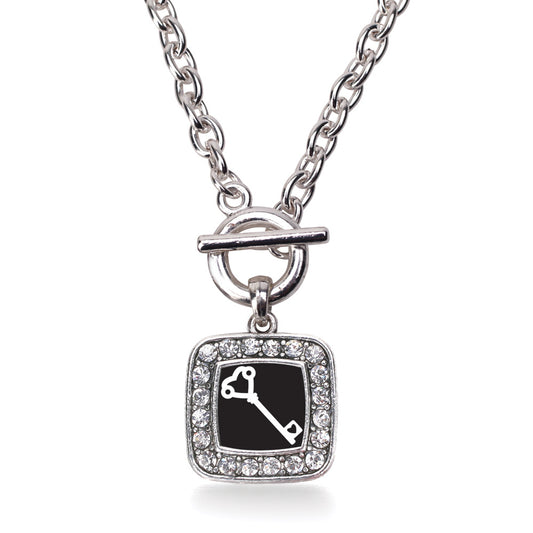 Silver Heart Shaped Key Square Charm Toggle Necklace