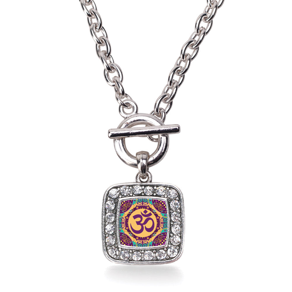 Silver Mandala Ohm Square Charm Toggle Necklace