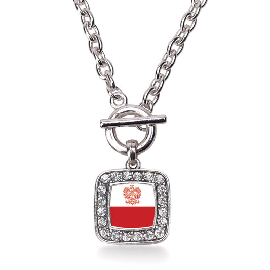 Silver Polish Flag Square Charm Toggle Necklace
