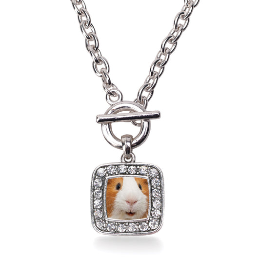 Silver I Love Guinea Pigs Square Charm Toggle Necklace