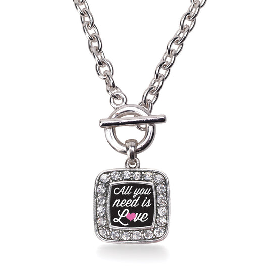 Silver All You Need Is Love Square Charm Toggle Necklace