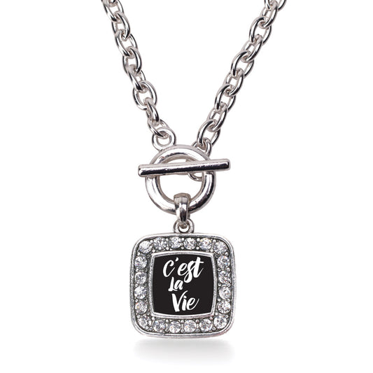 Silver C'est La Vie Square Charm Toggle Necklace