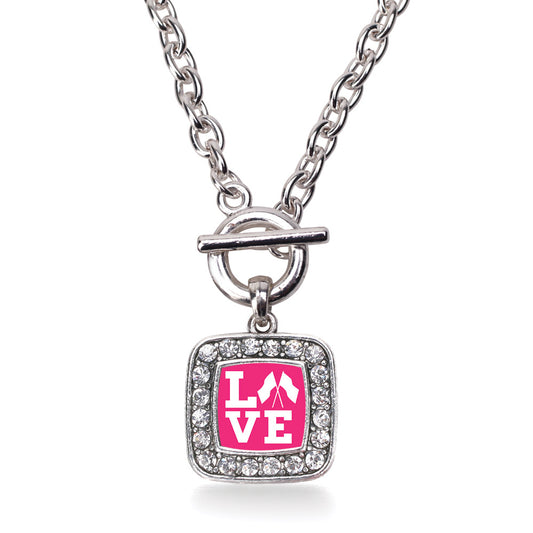 Silver Color Guard Love Square Charm Toggle Necklace