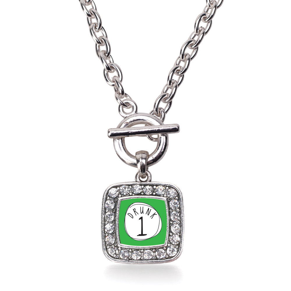 Silver Drunk One Square Charm Toggle Necklace