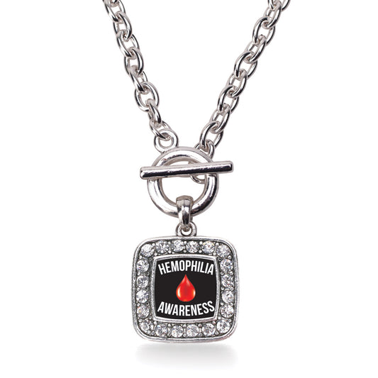 Silver Hemophilia Awareness Square Charm Toggle Necklace