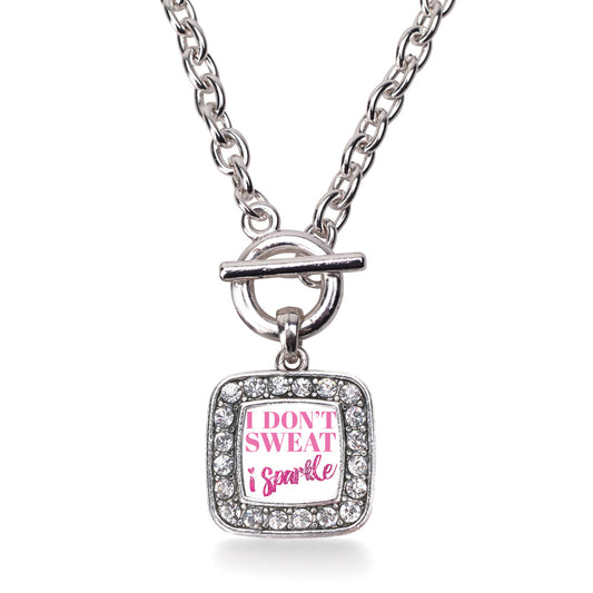 Silver I Don't Sweat, I Sparkle Square Charm Toggle Necklace