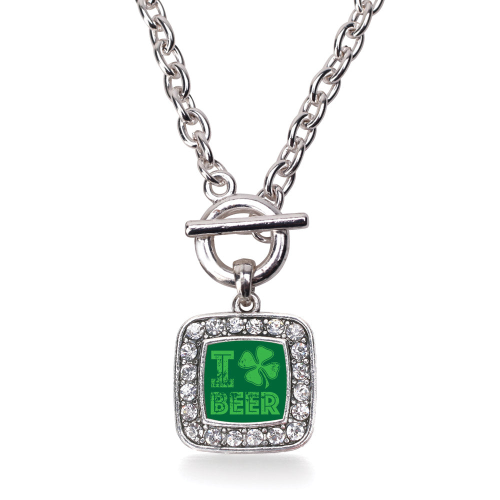 Silver I Love Beer Square Charm Toggle Necklace