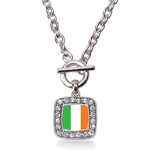 Silver Ireland Flag Square Charm Toggle Necklace