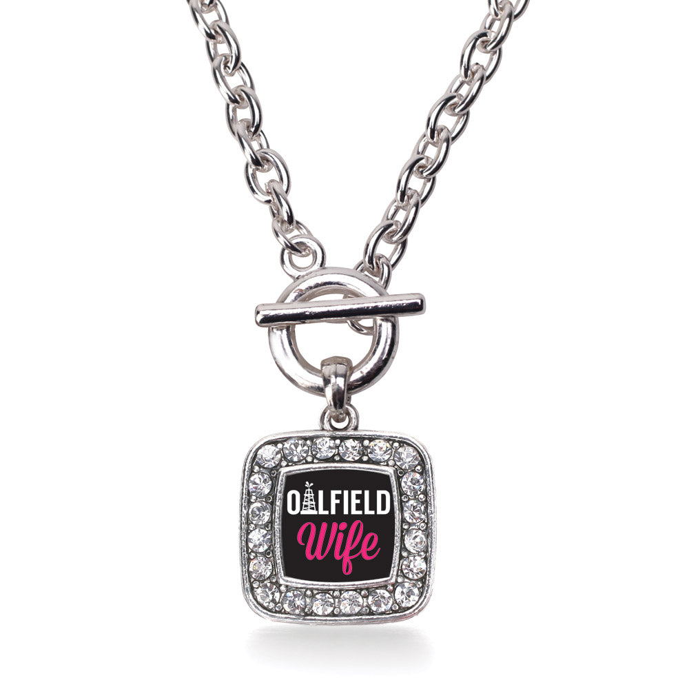 Silver Oilfield Wife Square Charm Toggle Necklace