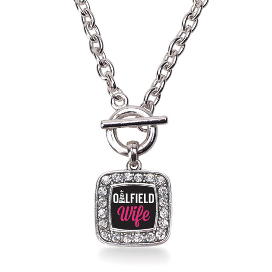 Silver Oilfield Wife Square Charm Toggle Necklace