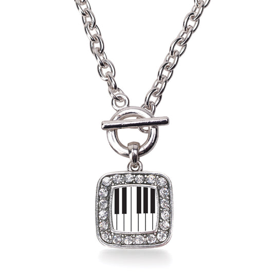 Silver Piano Keys Square Charm Toggle Necklace