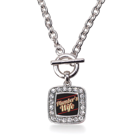 Silver Plumber's Wife Square Charm Toggle Necklace
