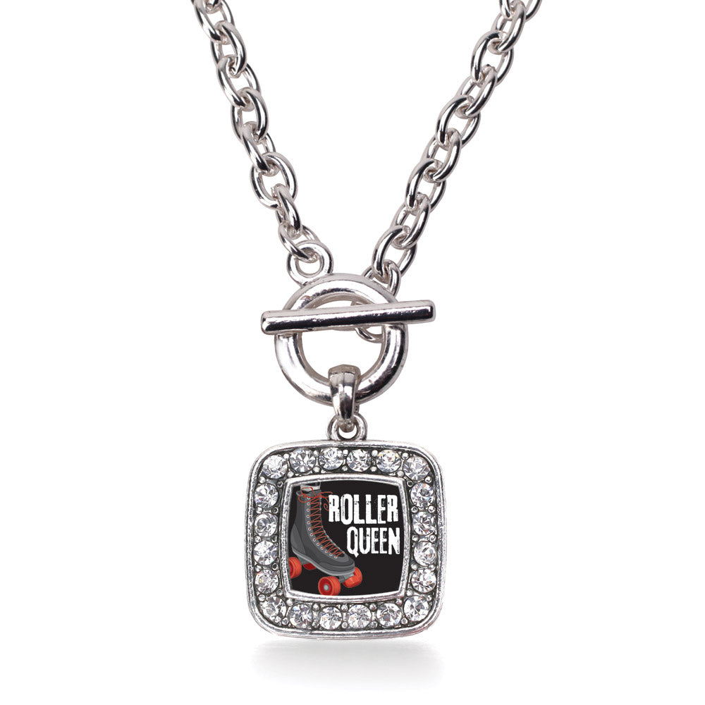 Silver Roller Queen Square Charm Toggle Necklace
