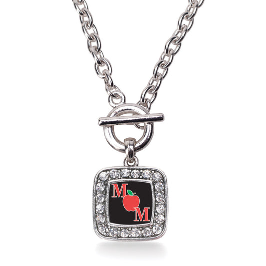 Silver Teacher Mom Square Charm Toggle Necklace