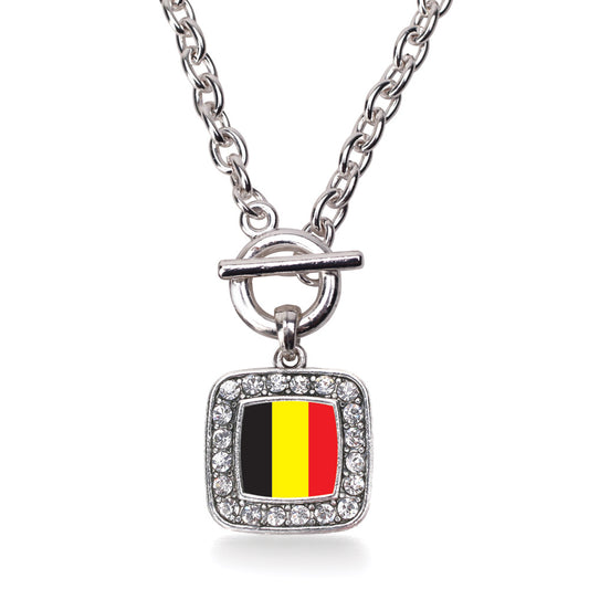 Silver Belgium Flag Square Charm Toggle Necklace