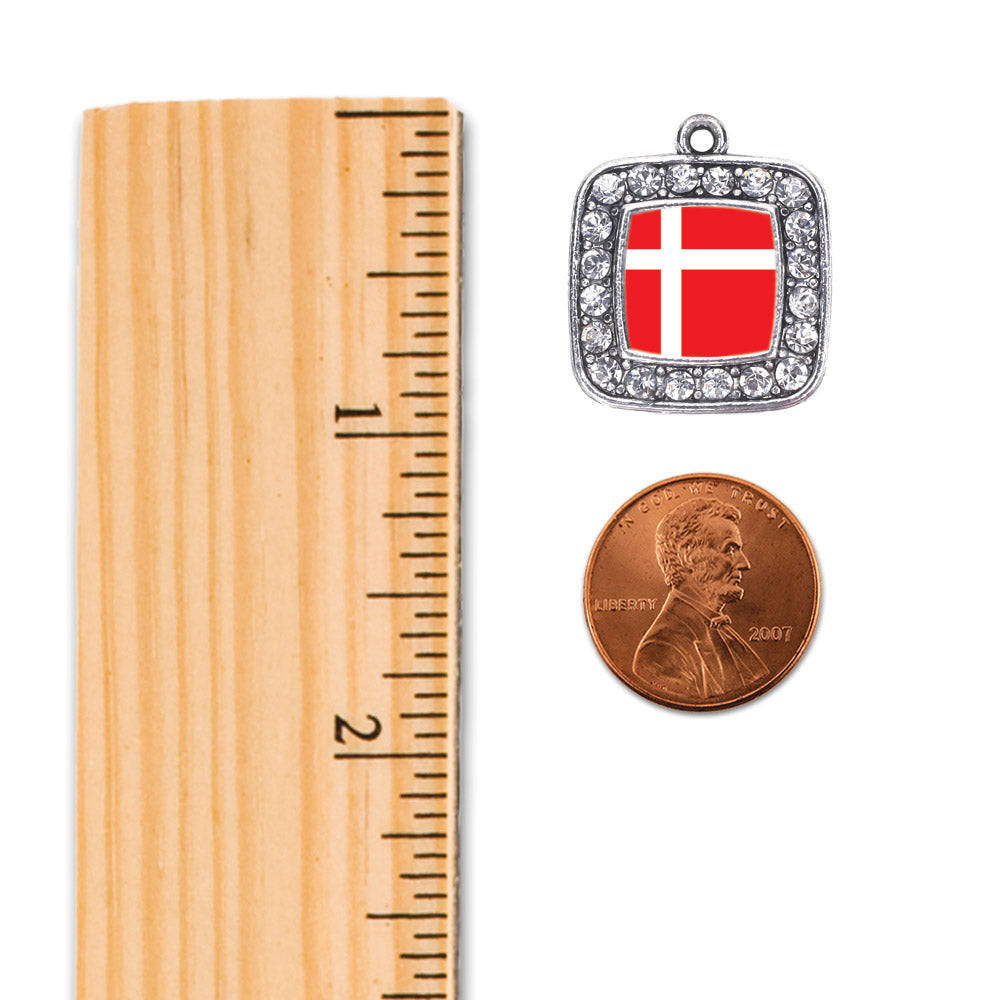 Silver Denmark Flag Square Charm Toggle Necklace