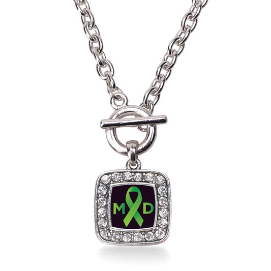 Silver Muscular Dystrophy Square Charm Toggle Necklace