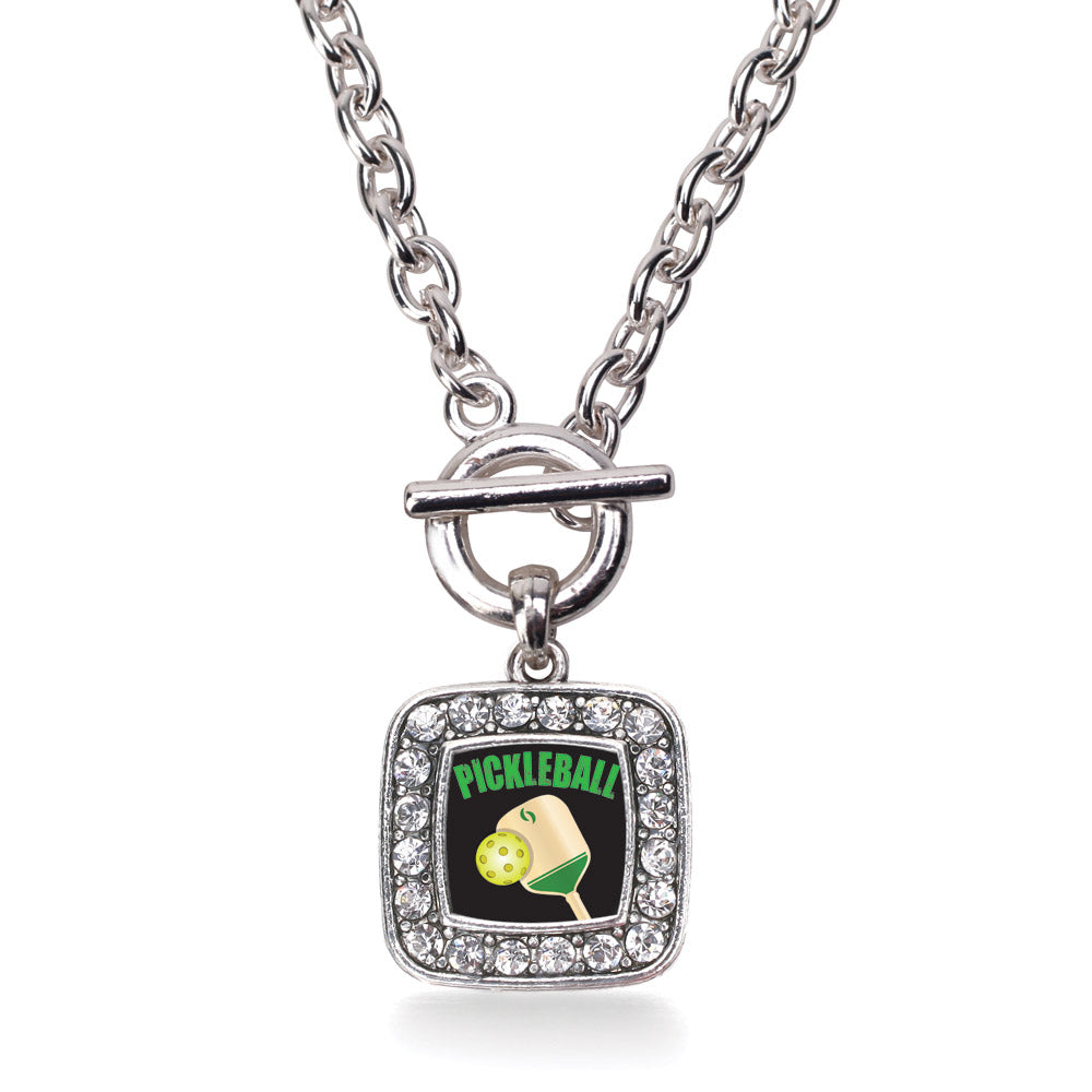 Silver Pickleball Square Charm Toggle Necklace