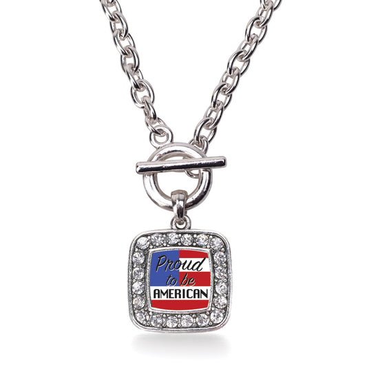 Silver Proud to be American Square Charm Toggle Necklace
