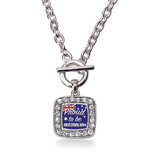 Silver Proud to be Australian Square Charm Toggle Necklace