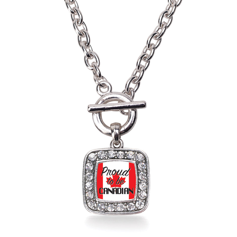 Silver Proud to be Canadian Square Charm Toggle Necklace