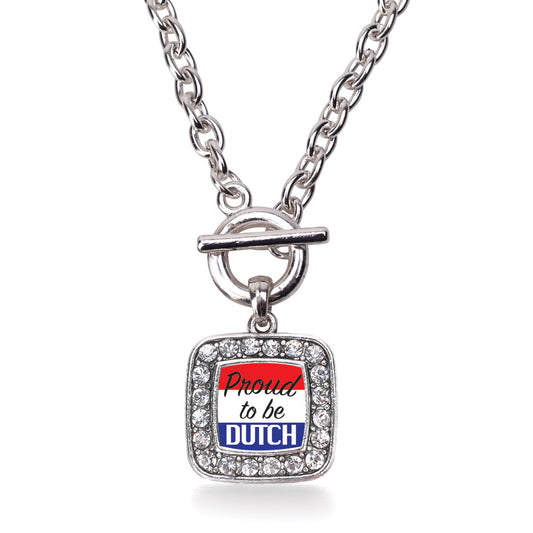 Silver Proud to be Dutch Square Charm Toggle Necklace