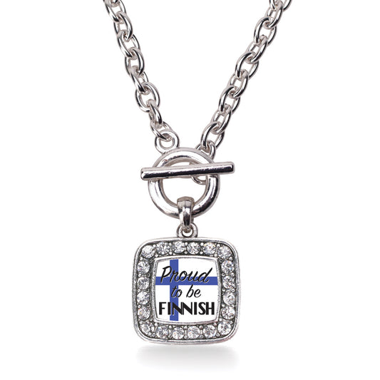 Silver Proud to be Finnish Square Charm Toggle Necklace