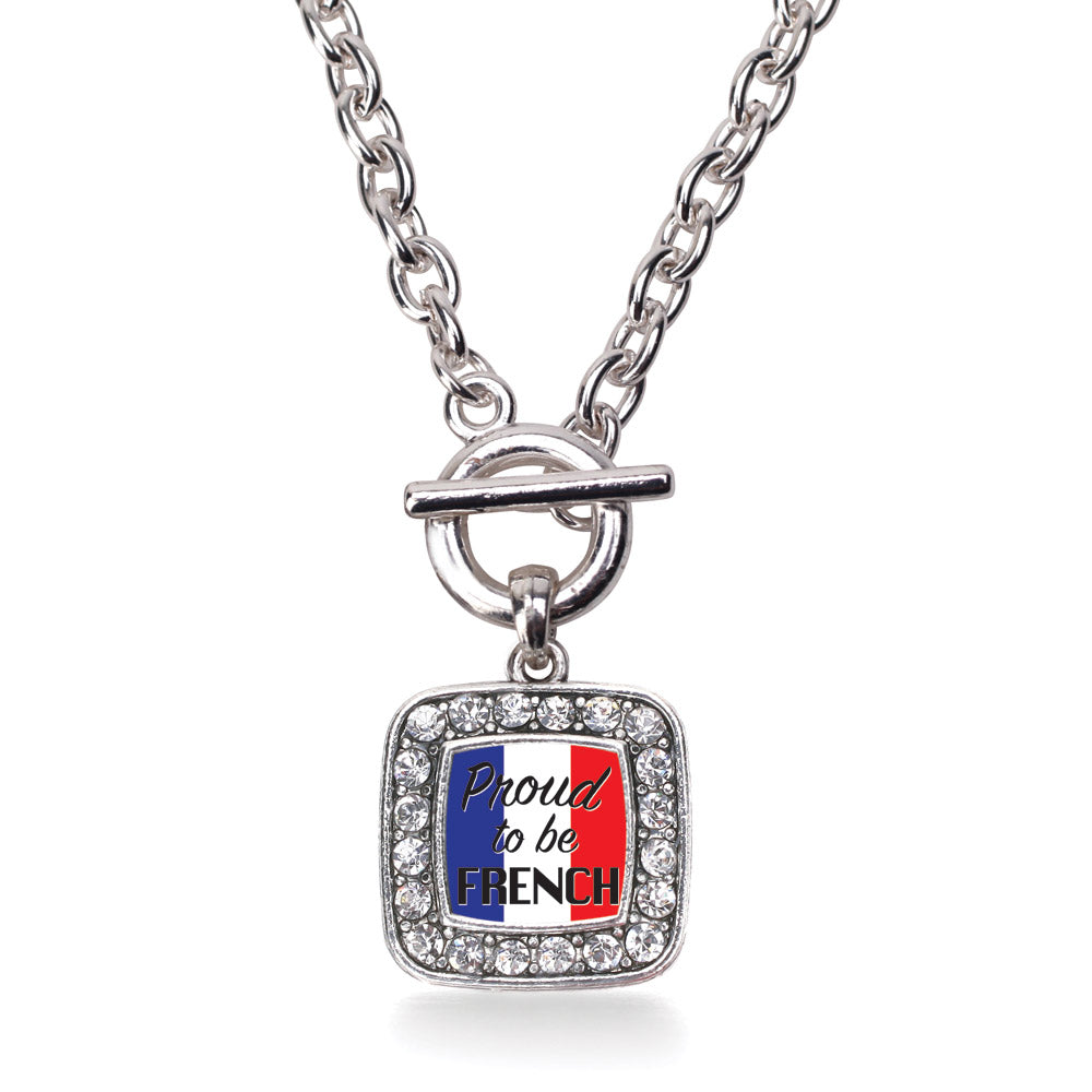Silver Proud to be French Square Charm Toggle Necklace