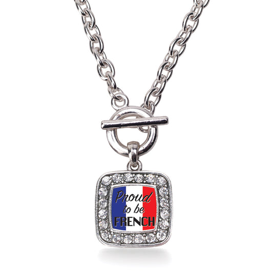 Silver Proud to be French Square Charm Toggle Necklace