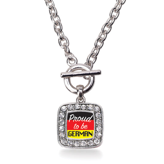 Silver Proud to be German Square Charm Toggle Necklace