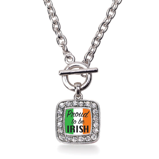 Silver Proud to be Irish Square Charm Toggle Necklace
