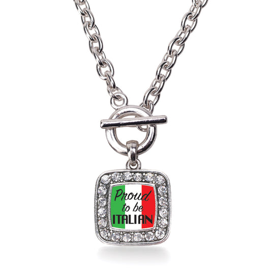 Silver Proud to be Italian Square Charm Toggle Necklace