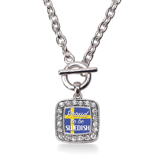 Silver Proud to be Swedish Square Charm Toggle Necklace