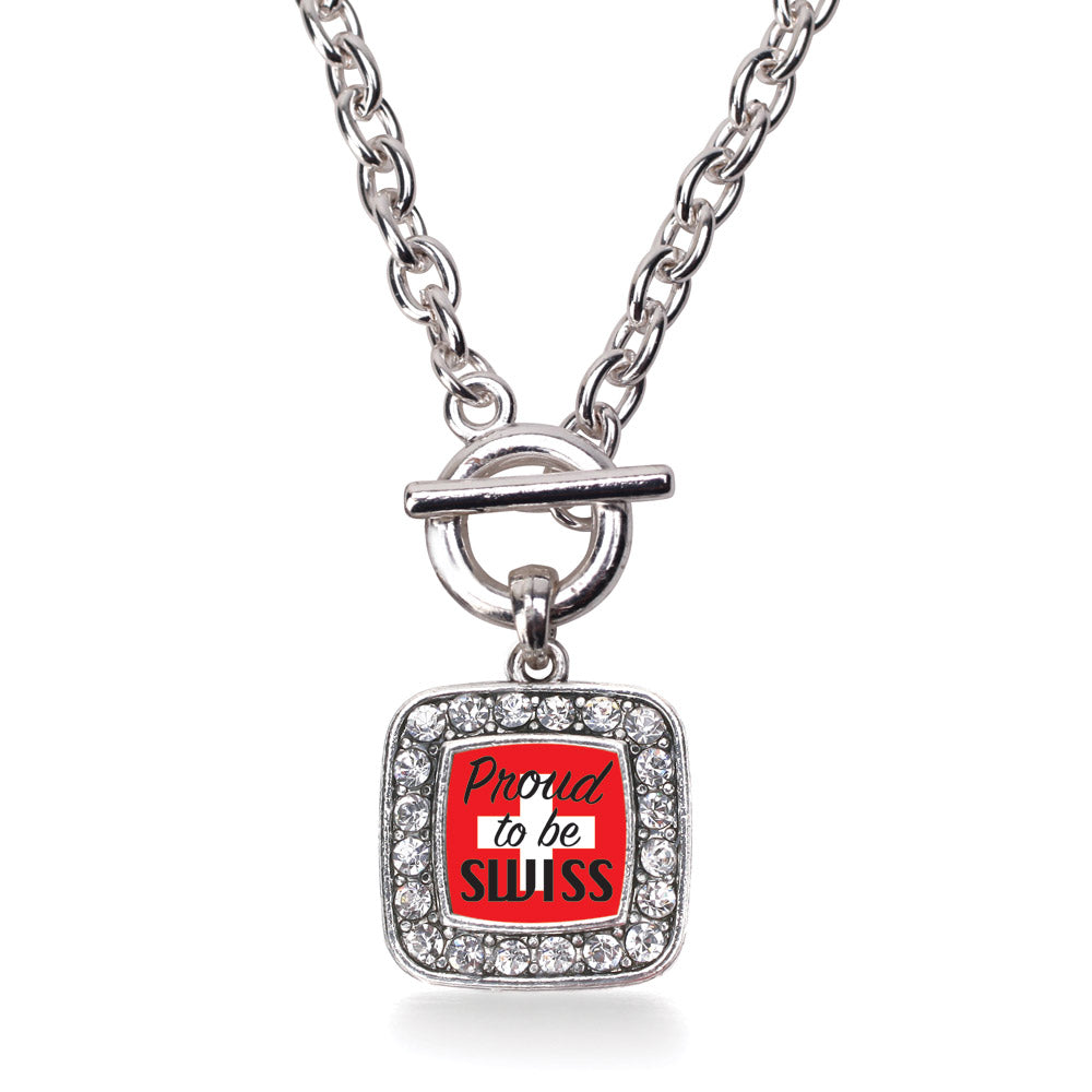 Silver Proud to be Swiss Square Charm Toggle Necklace
