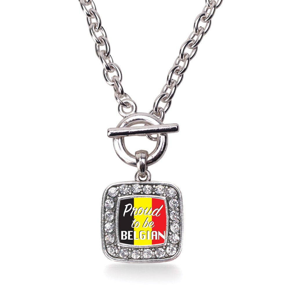 Silver Proud to be Belgian Square Charm Toggle Necklace