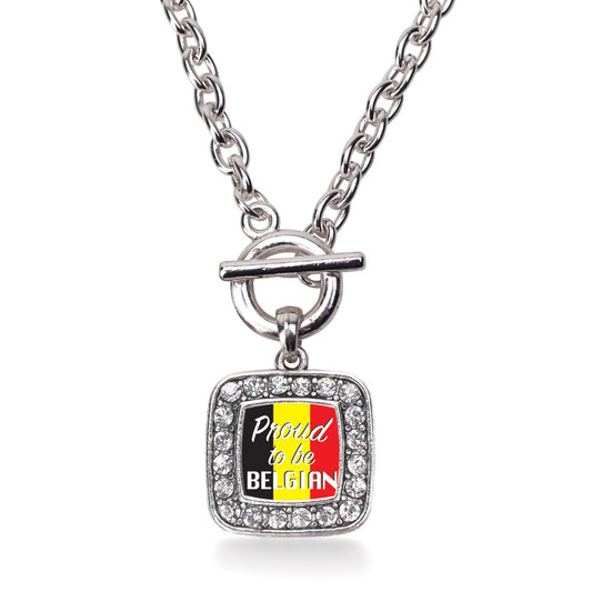 Silver Proud to be Belgian Square Charm Toggle Necklace