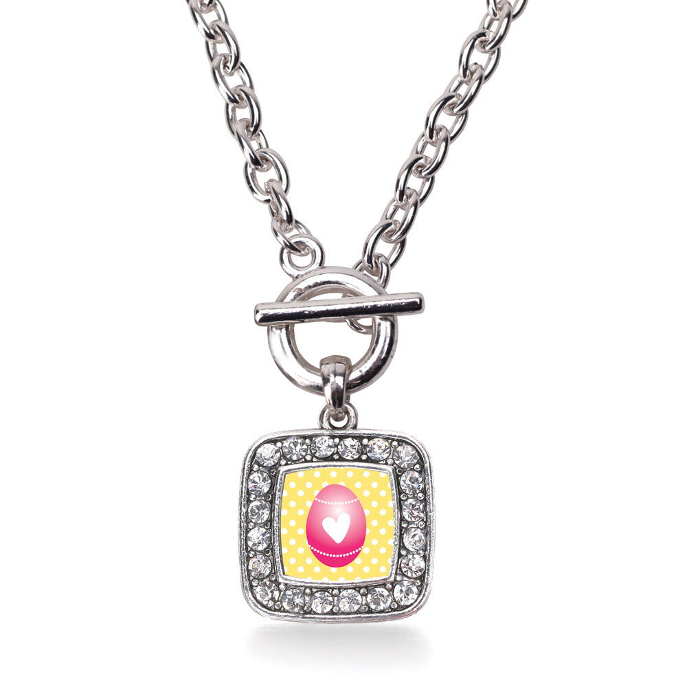 Silver Pink Easter Egg Square Charm Toggle Necklace