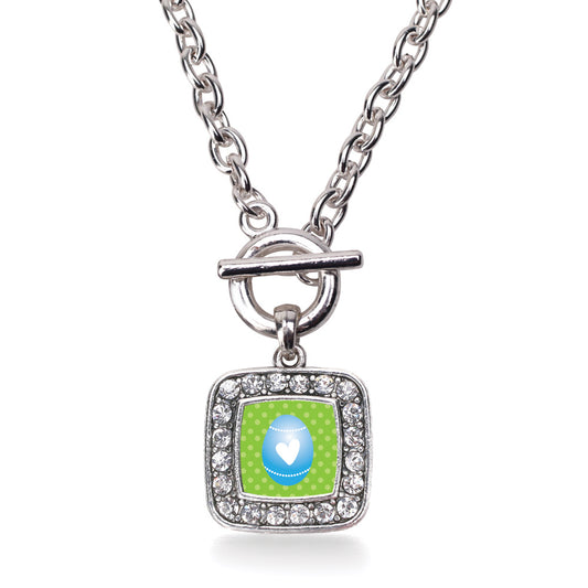Silver Blue Easter Egg Square Charm Toggle Necklace