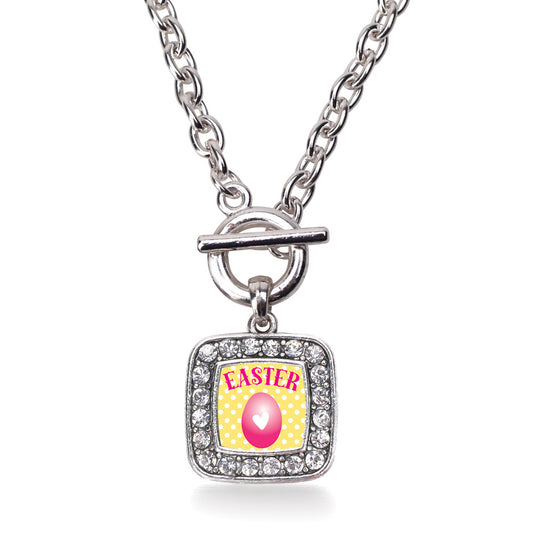 Silver Easter Square Charm Toggle Necklace