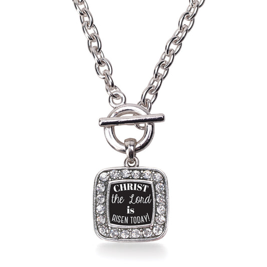 Silver The Lord is Risen Today Square Charm Toggle Necklace