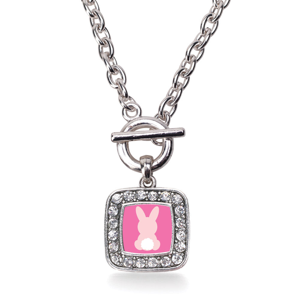 Silver Bunny Tail Square Charm Toggle Necklace