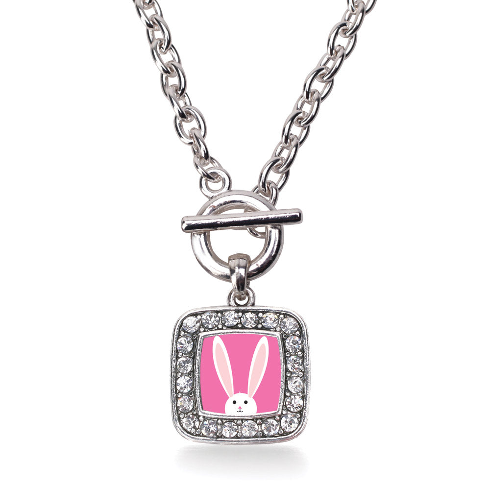 Silver Bunny Square Charm Toggle Necklace