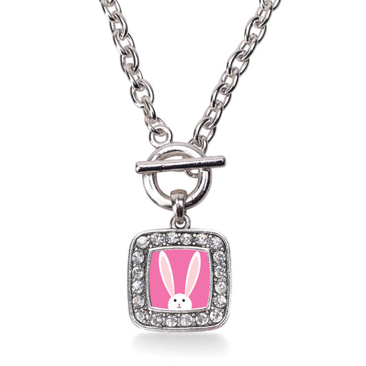 Silver Bunny Square Charm Toggle Necklace