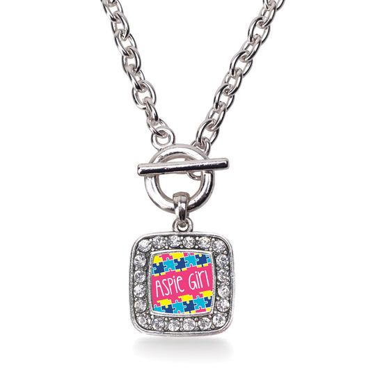 Silver Aspie Girl Square Charm Toggle Necklace