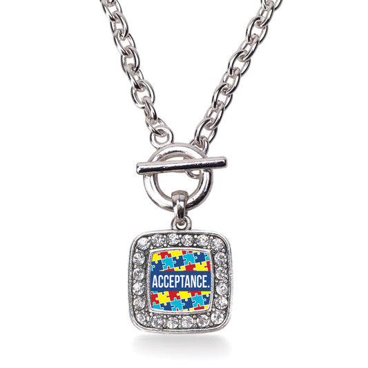 Silver Autism Acceptance Square Charm Toggle Necklace
