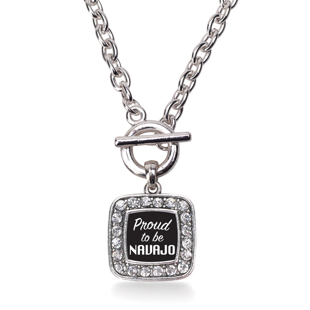 Silver Proud To Be Navajo Square Charm Toggle Necklace