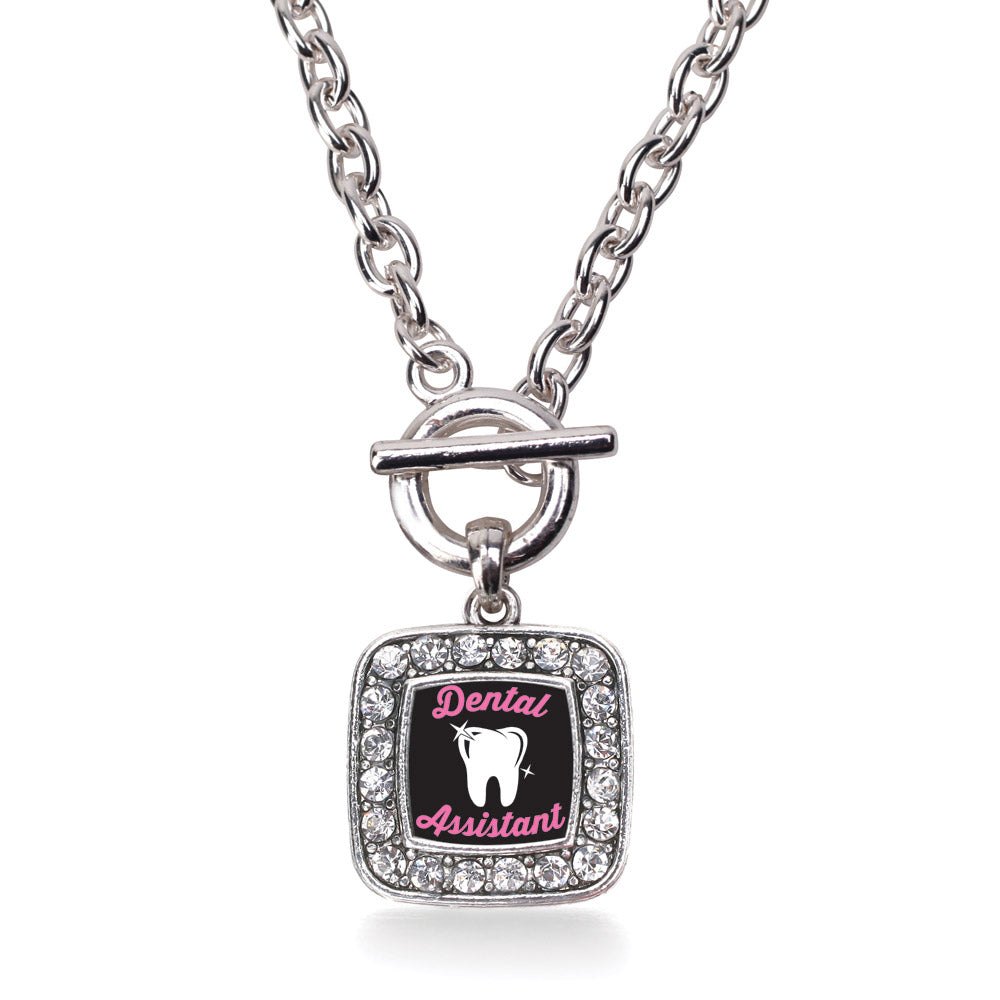 Silver Dental Assistant Square Charm Toggle Necklace
