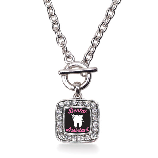 Silver Dental Assistant Square Charm Toggle Necklace